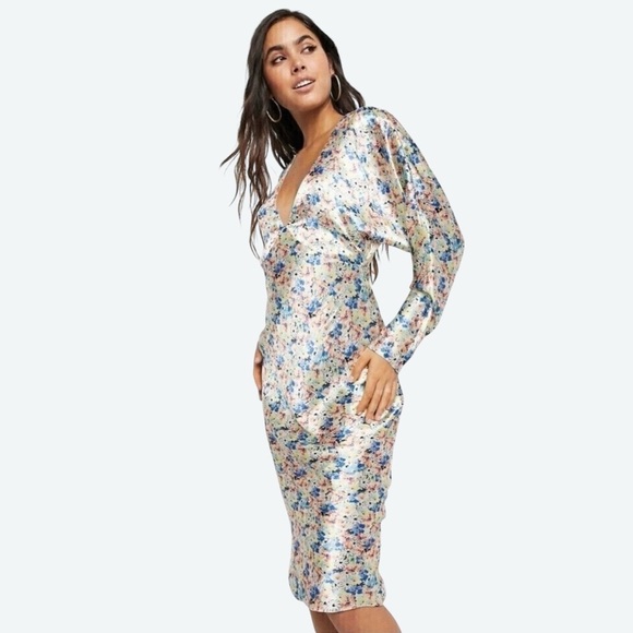 Asos Batwing Bias Cut Midi Dress Ditsy Print NWT Size 12 - Picture 2 of 14